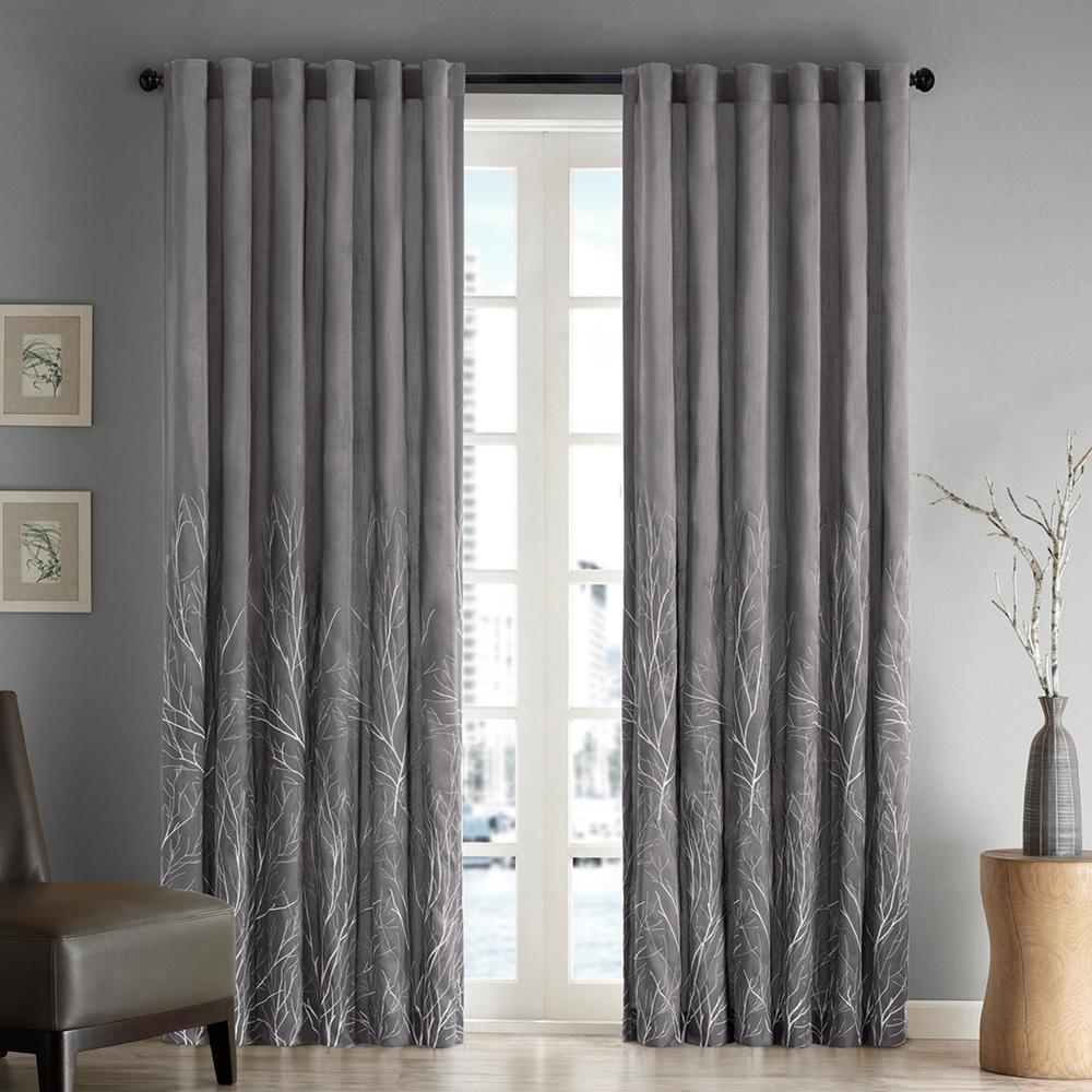 Madison Park Eliza Grey Room Darkening Window Curtain 50 in. W x 95 in
