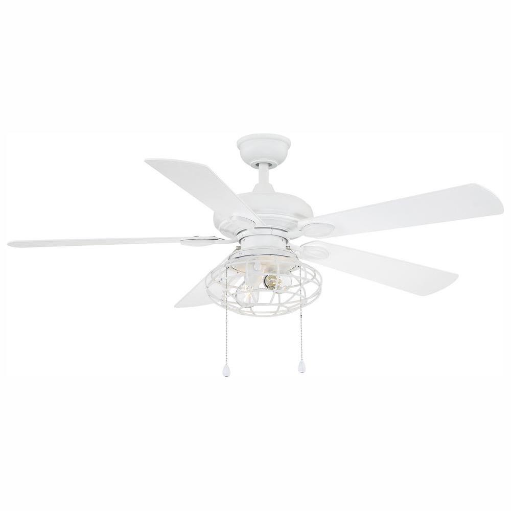 Home Decorators Collection Pompeo 52 In Led Outdoor White Ceiling Led Matte White Ceiling Fan With Light Kit