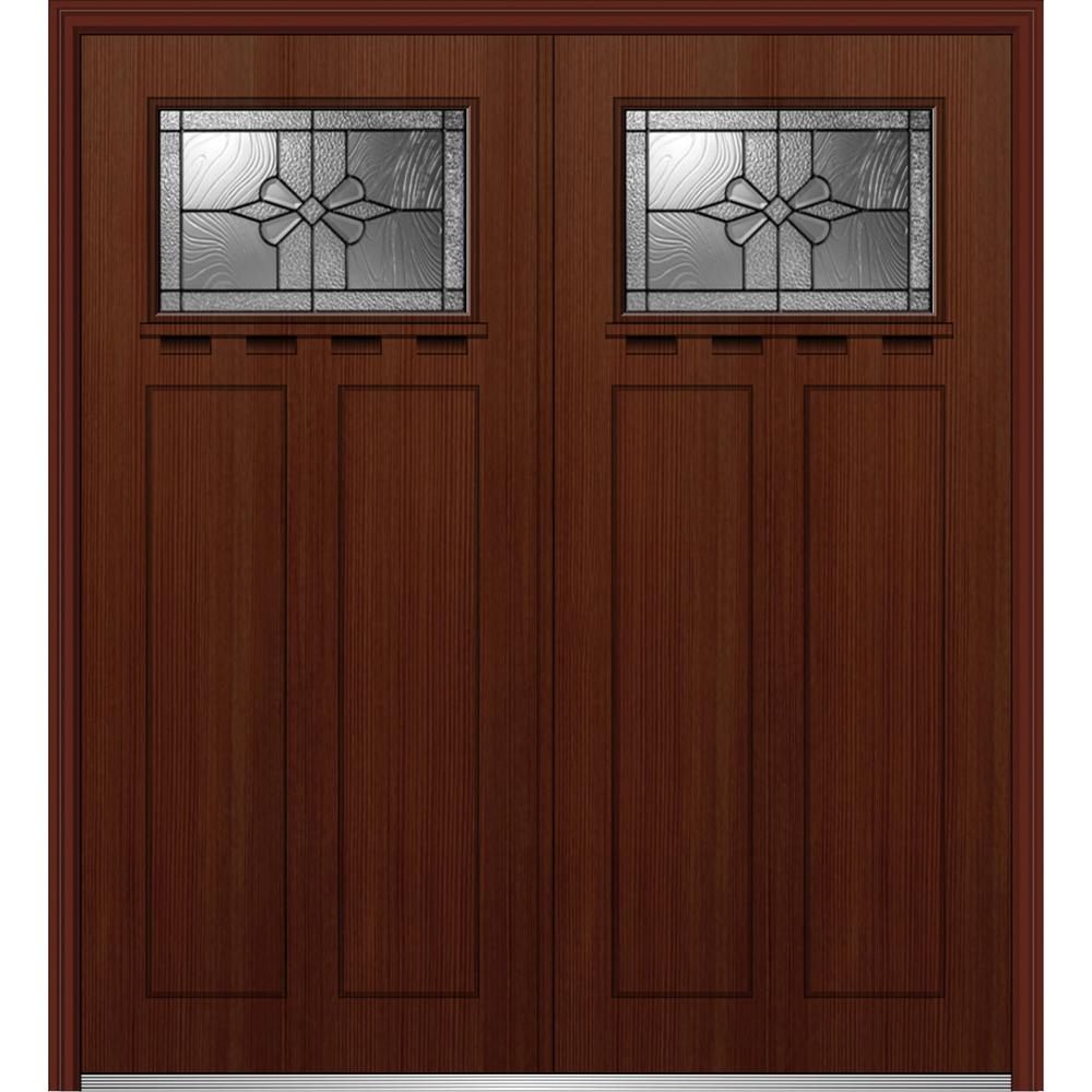 Feather River Doors 63.5 in.x81.625 in. Silverdale Brass Full Oval Stained Medium Oak RightHand