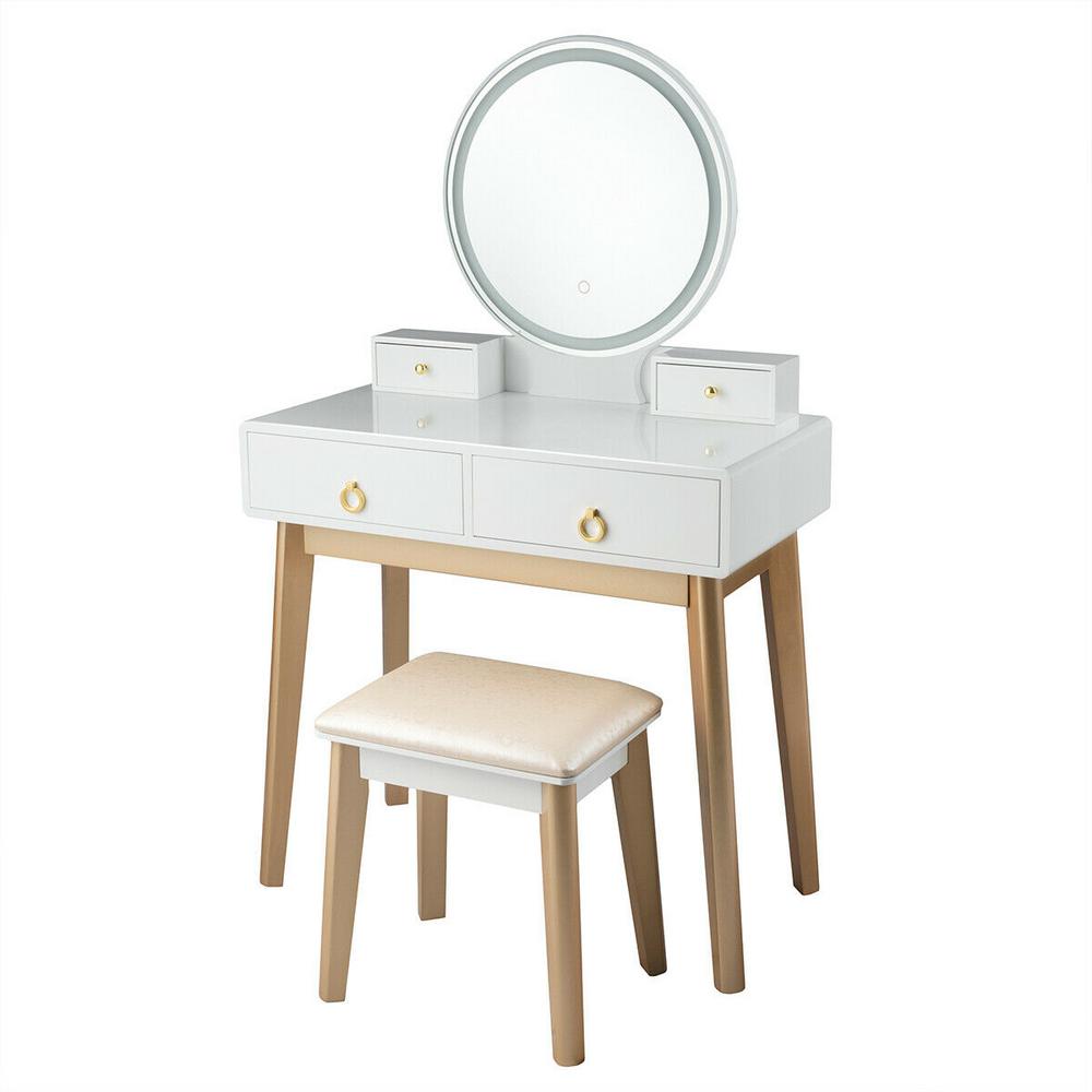 Costway 2 Piece White Makeup Vanity Table Set 3 Color Lighting