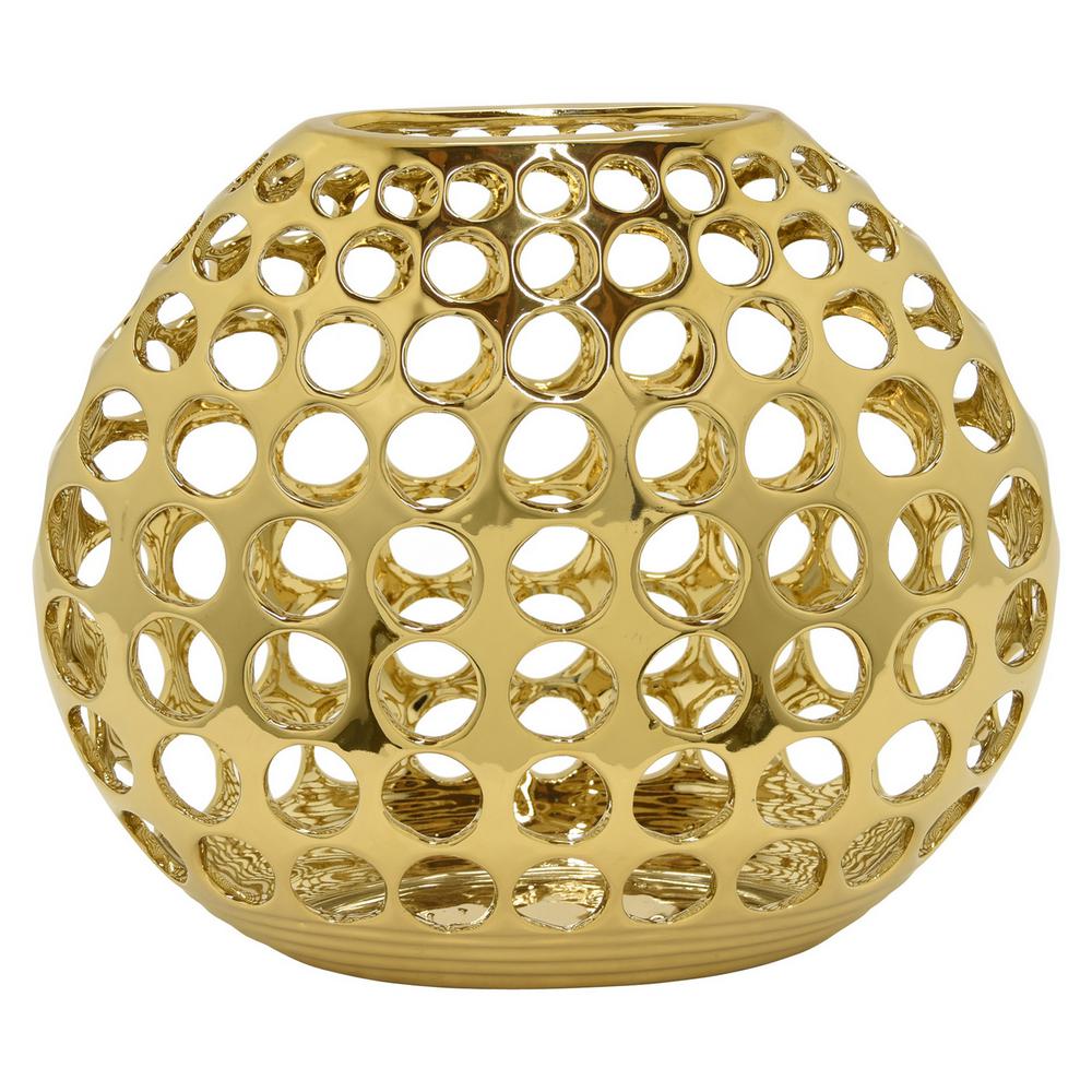 CosmoLiving by Cosmopolitan 14 in. x 6 in. Ceramic Gold and White Vase