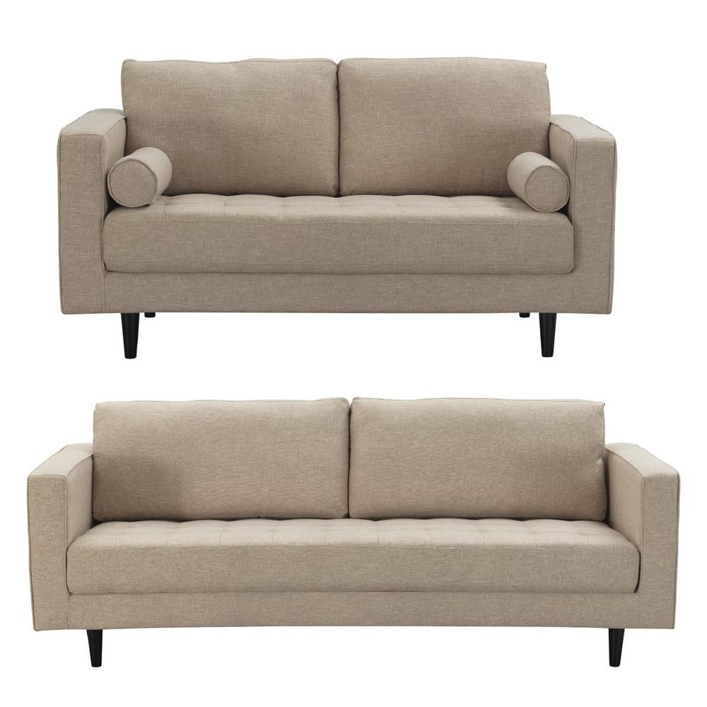 Manhattan Comfort Arthur 2 Piece Tan Brown Tweed 3 Seat Sofa And Manhattan Comfort Arthur 2 Piece Tan Brown Tweed 3 Seat Sofa And