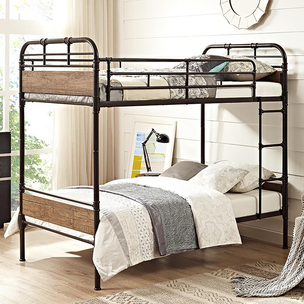 Walker Edison Furniture Company Rustic Twin Over Metal Bunk Bed Rustic Twin Over Metal Bunk Bed Walker Edison Furniture Company