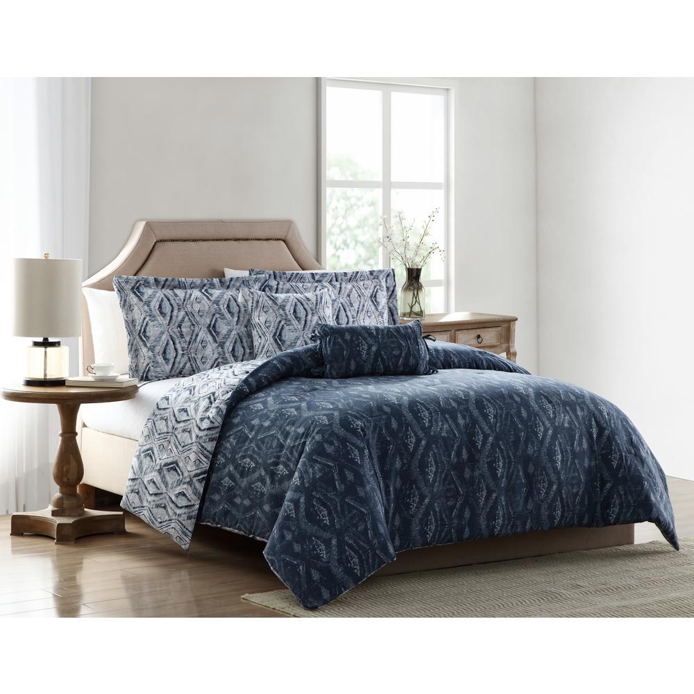 Morgan Home Allyson Blue Ikat 5 Piece Full Queen Comforter Set