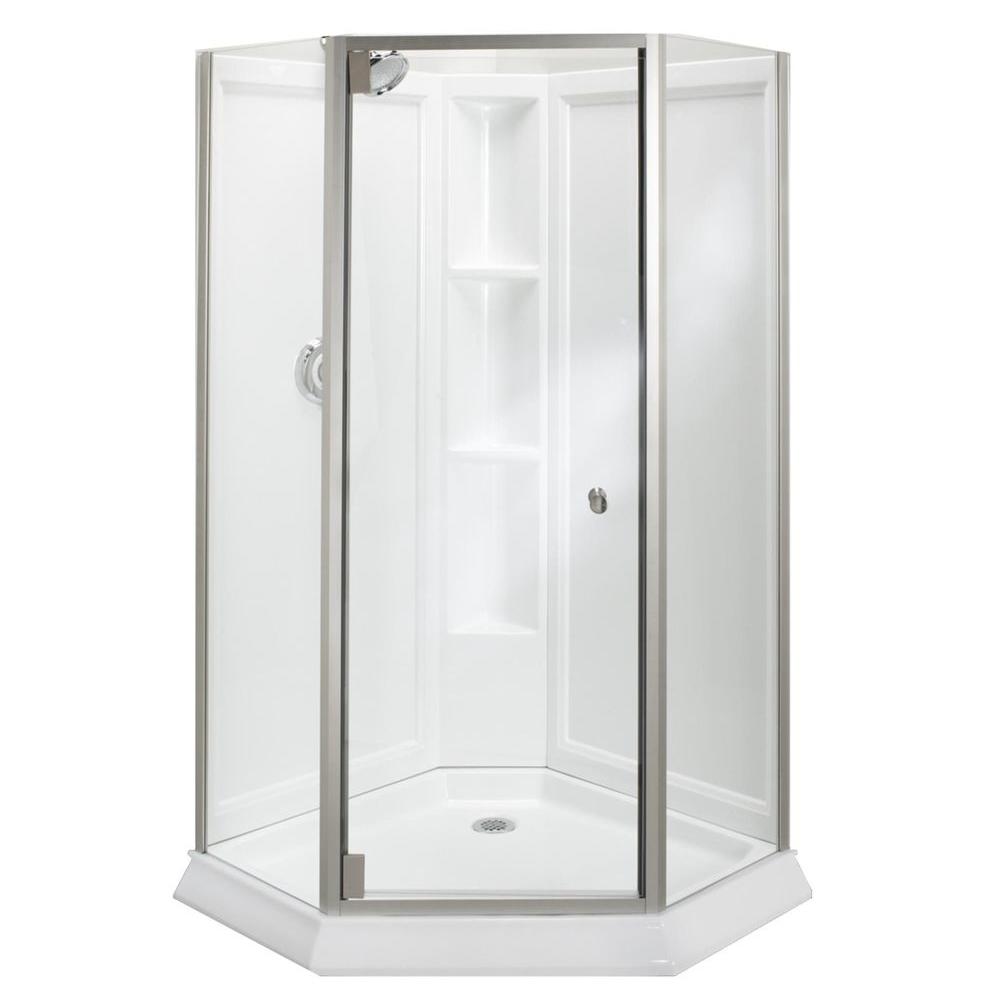 Sterling Solitaire Economy 42 In X 29 7 16 In X 78 1 4 In Neo Angle Corner Shower Kit With Shower Door In White Silver