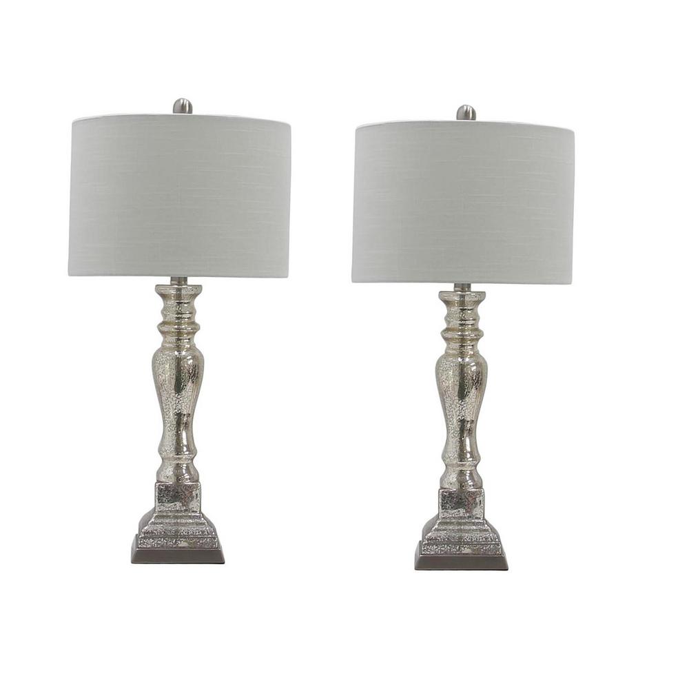 Fangio Lighting 27 5 In Vintage Mercury Glass And Brushed Steel Candlestick Table Lamps W 5159 2pk The Home Depot