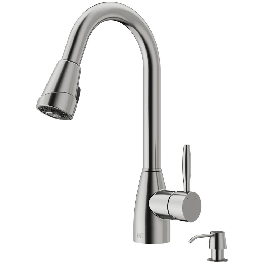 Vigo Graham Single Handle Pull Down Sprayer Kitchen Faucet With Soap Dispenser In Stainless Steel