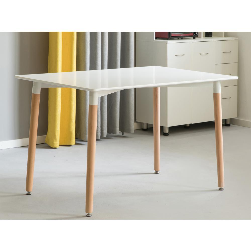 Bold Tones Mid Century Modern Rectangular 4 Ft Dining Table With White Plastic Tabletop And Solid Beech Wood Legs Qi L The Home Depot