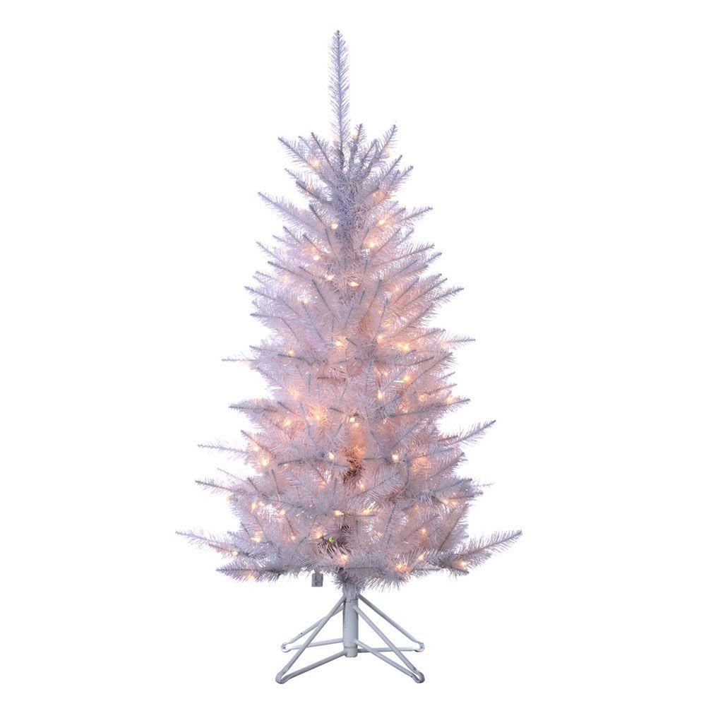 Sterling 4 ft. Pre-Lit Tiffany White Tinsel Artificial Christmas Tree with Clear Lights-6015 ...