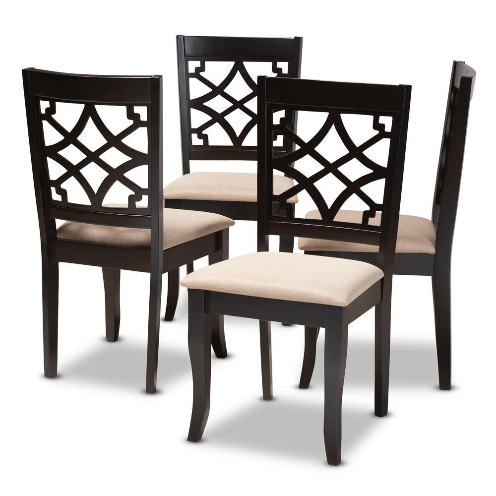 Baxton Studio Mael Sand and Espresso Fabric Dining Chair (Set of 4 