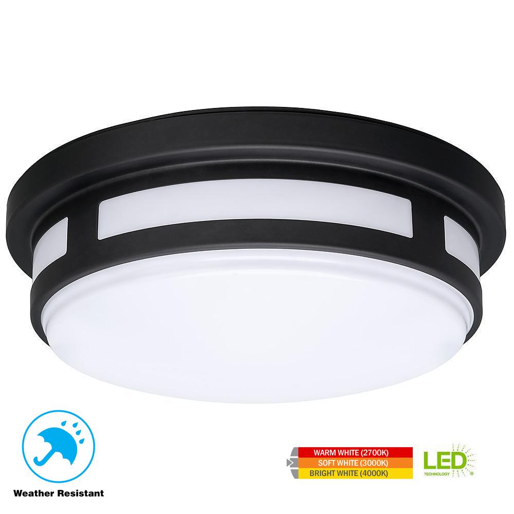 Outdoor Flush Mount Lights Ceiling Lighting The Home Depot 1 Light Round Black Integrated Led Outdoor Flush Mount Porch With