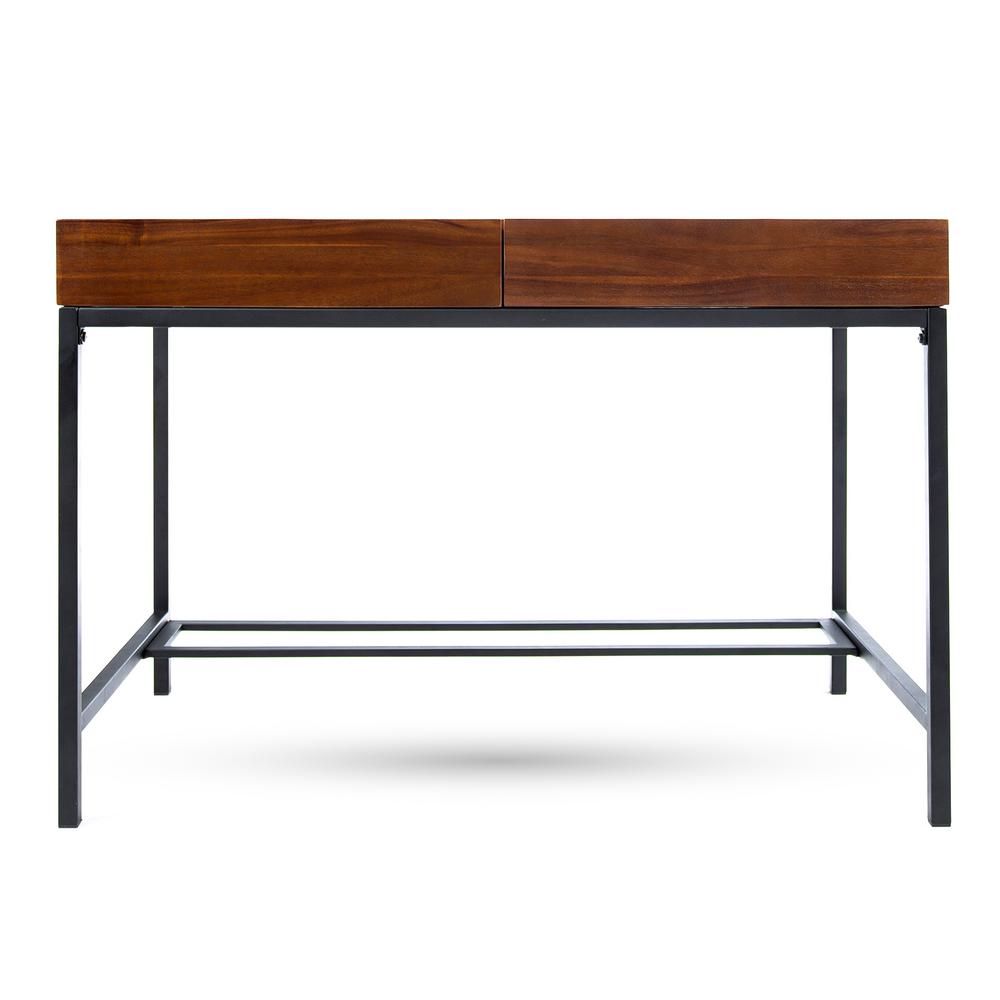 Noble House Ebany Dark Oak Brown Acacia Wood Storage Desk Ebany Dark Oak Brown Acacia Wood Storage Desk With Rustic Metal Frame