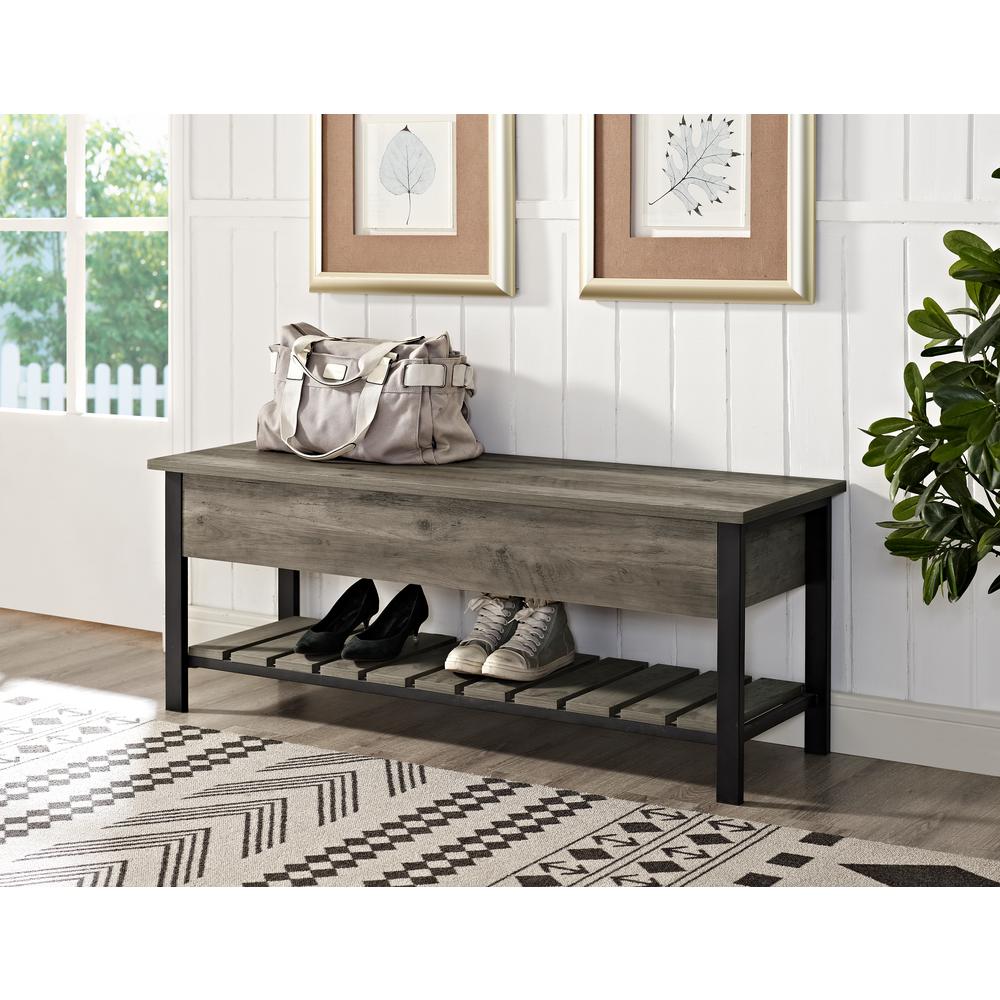 Walker Edison Furniture Company 48 in. Gray Wash Open-Top Storage Bench ...