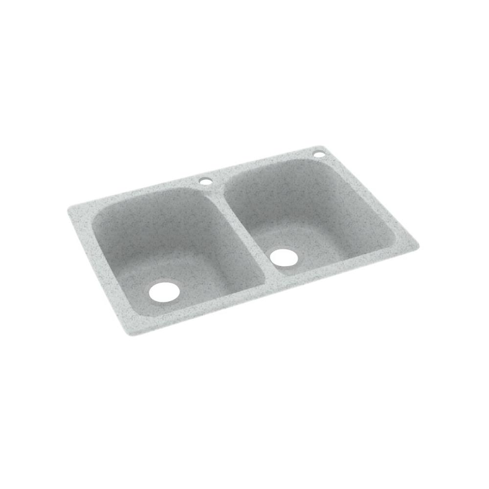 Swan Dual Mount Solid Surface 33 In X 22 2 Hole 50 Double Bowl Kitchen Sink Tahiti Gray