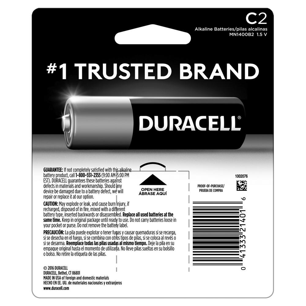 C Duracell MN1400B2Z CopperTop Alkaline Batteries 2//PK