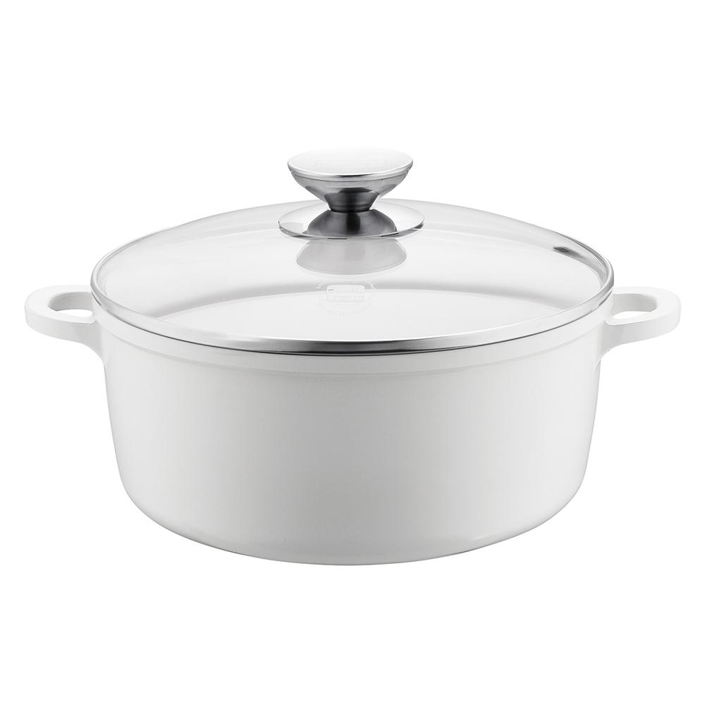 Vario Click Pearl 4.25 qt. Round Cast Aluminum Ceramic Nonstick Dutch Oven in White with Glass Lid