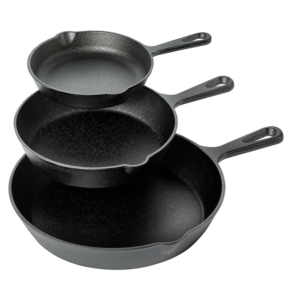 Basic Essentials 3 Piece Cast Iron Fry Pan Set Ttu P9295 Ec The 3 Piece Cast Iron Fry Pan Set