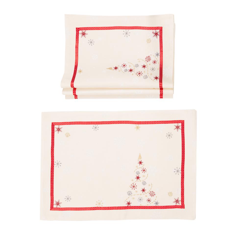 Xia Home Fashions 0 1 In H X 20 In W X 14 In D Festive Christmas Tree Embroidered Double Layer Christmas Placemats Set Of 4