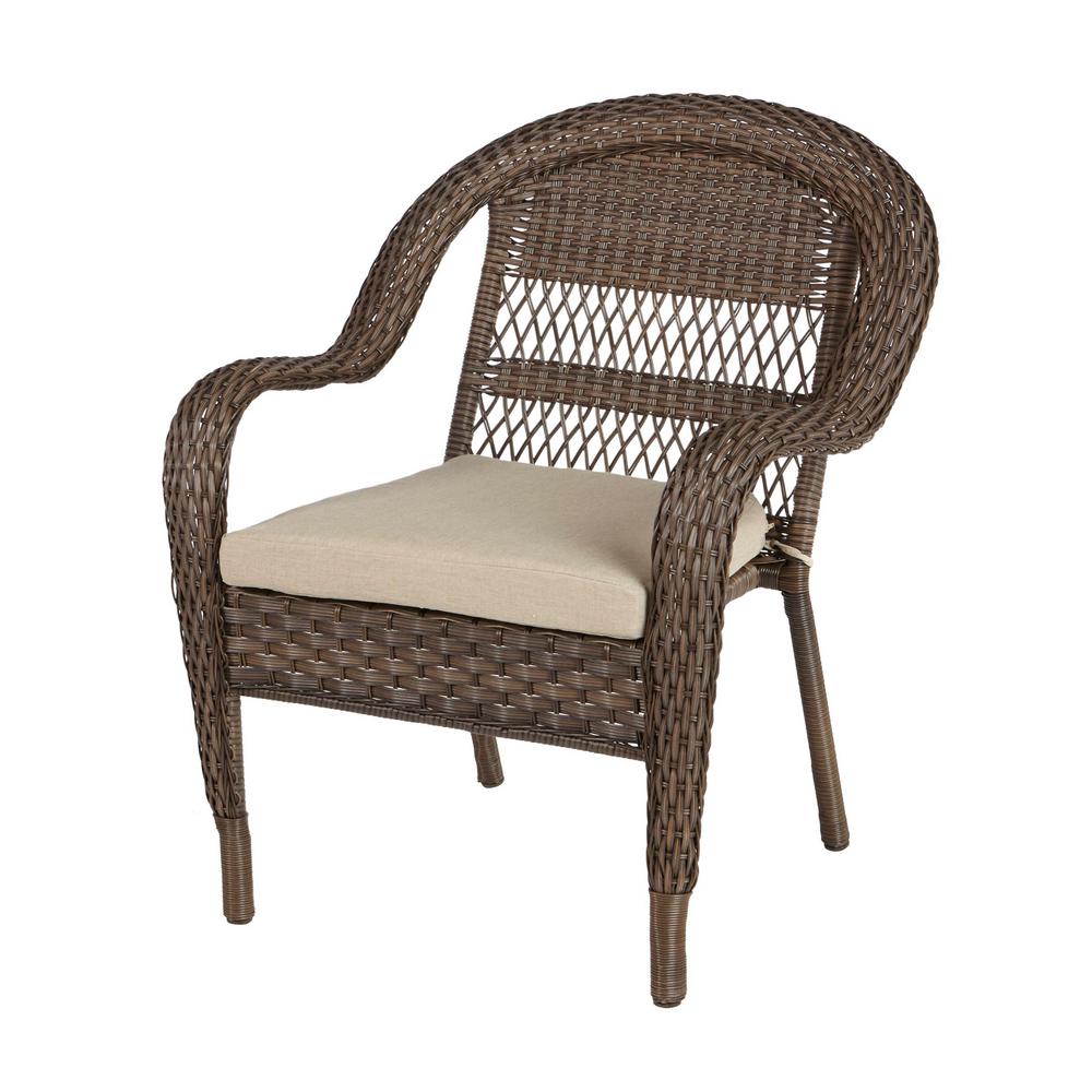 Hampton Bay Mix And Match Stackable Brown Resin Wicker Outdoor Patio Lounge Chair With Beige Cushion 65 183361 The Home Depot