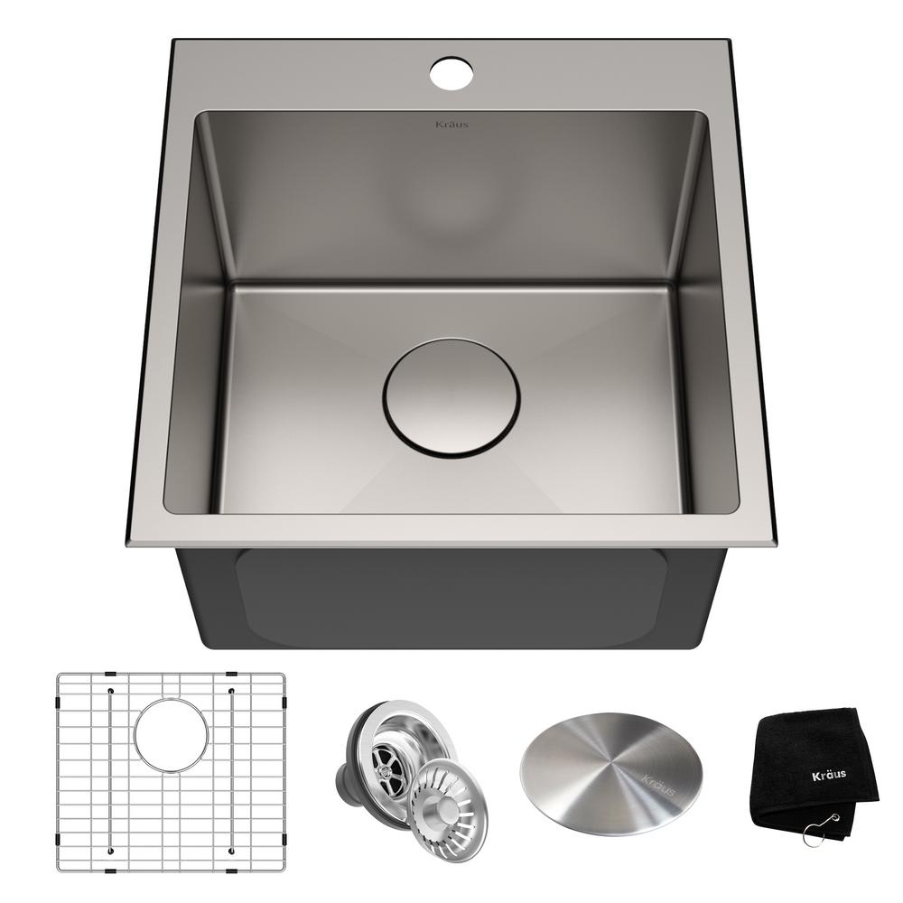 KRAUS Standart PRO Drop In Stainless Steel 18 In 1 Hole Single Bowl   Satin Kraus Drop In Kitchen Sinks Kht301 18 64 1000 