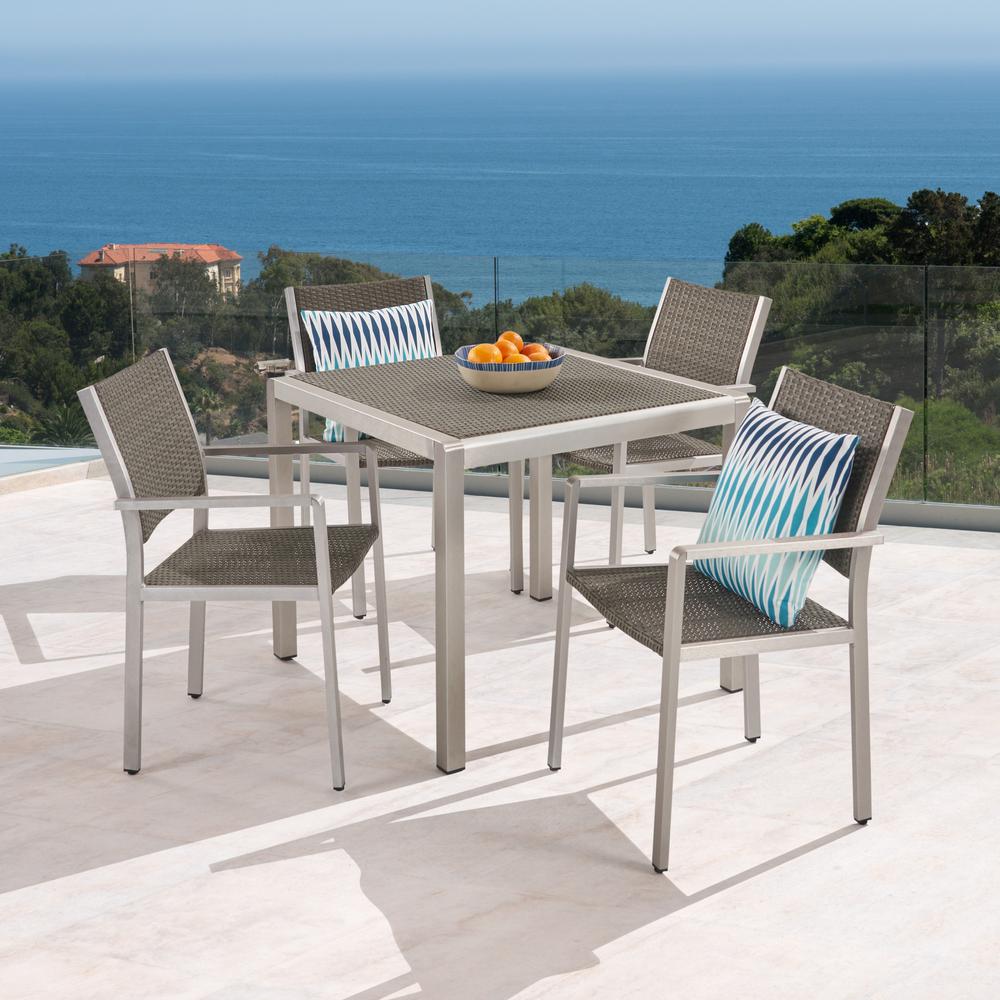 Noble House Cape Coral 30 in. Grey 5-Piece Aluminum Square ...