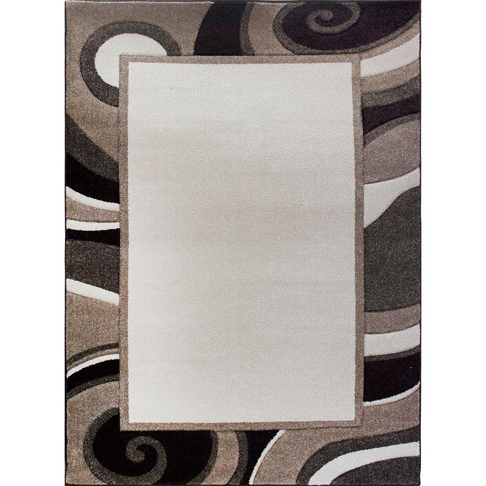 Bazaar Wavy Border Cream/Brown 8 ft. x 10 ft. Indoor Area Rug15111