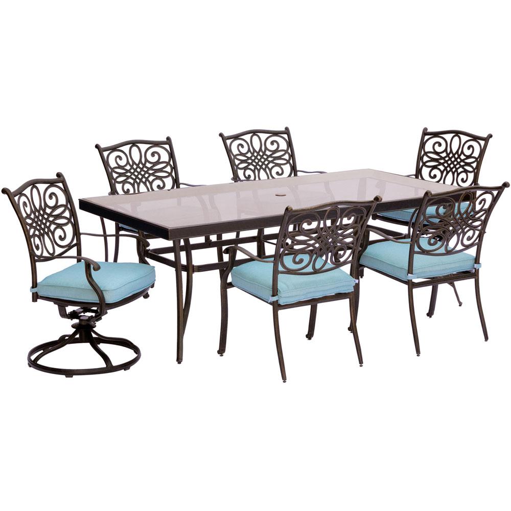 Hanover Traditions 7Piece Aluminum Outdoor Dining Set with Rectangular Glass Table and 2 Swivel
