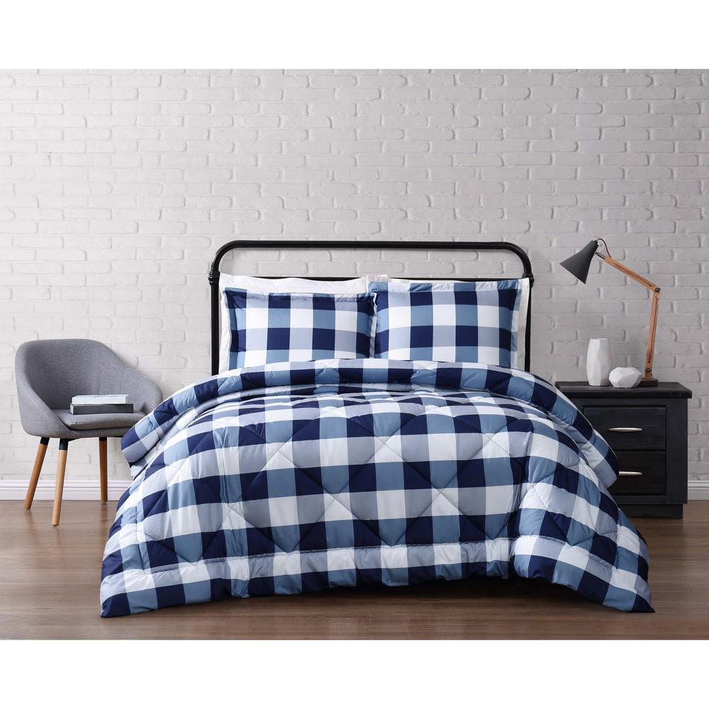 Truly Soft Buffalo 1 Piece Navy And White King Comforter Set