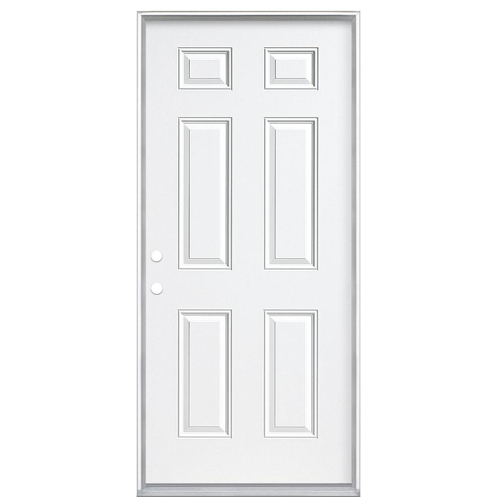 Masonite 36 In X 80 In 6 Panel Right Hand Inswing Primed Steel Prehung Front Exterior Door No Brickmold