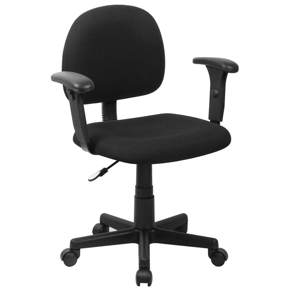 Carnegy Avenue Mid Back Black Fabric Swivel Task Office Chair With Adjustable Arms Cga Go 0448 Bl Hd The Home Depot