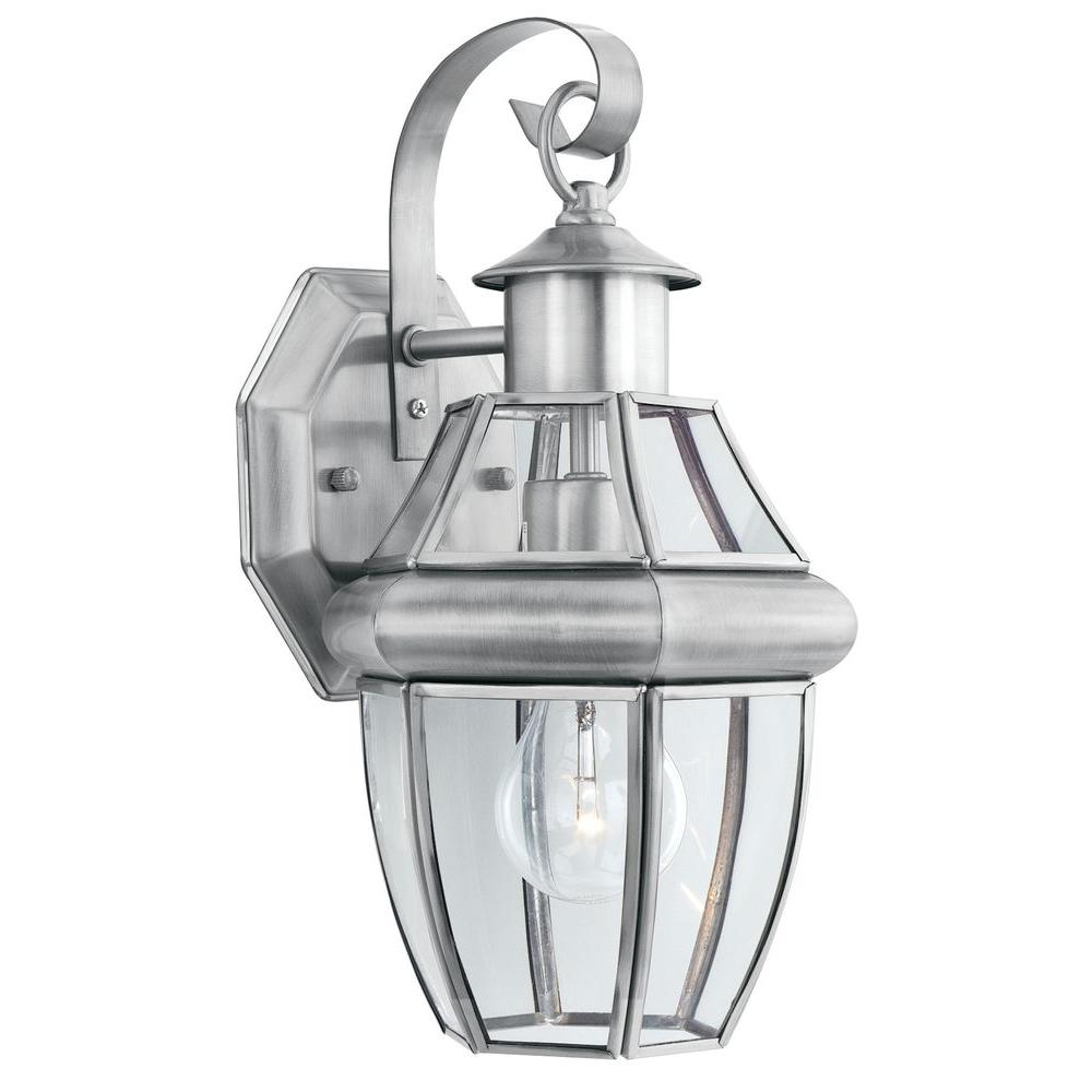 lighting heritage 1 light brushed nickel outdoor wall lantern sl941378 the home depot lighting heritage 1 light brushed nickel outdoor wall lantern sl941378 the home depot