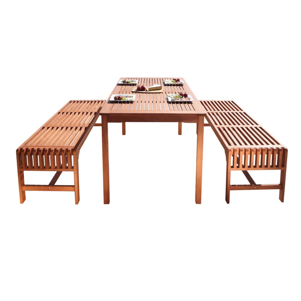 Vifah Malibu 3Piece Wood Rectangle Outdoor Dining SetV98SET5 The