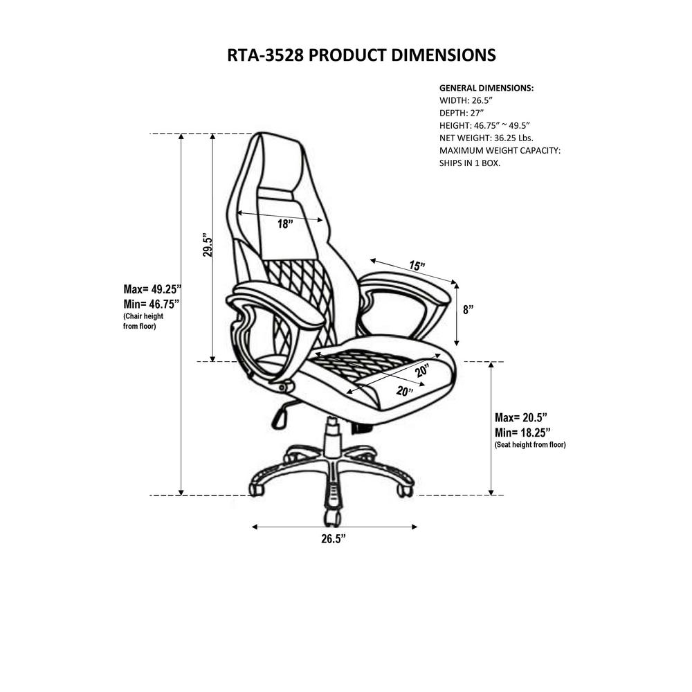 Techni Mobili Black High Back Executive Sport Race Office Chair Rta