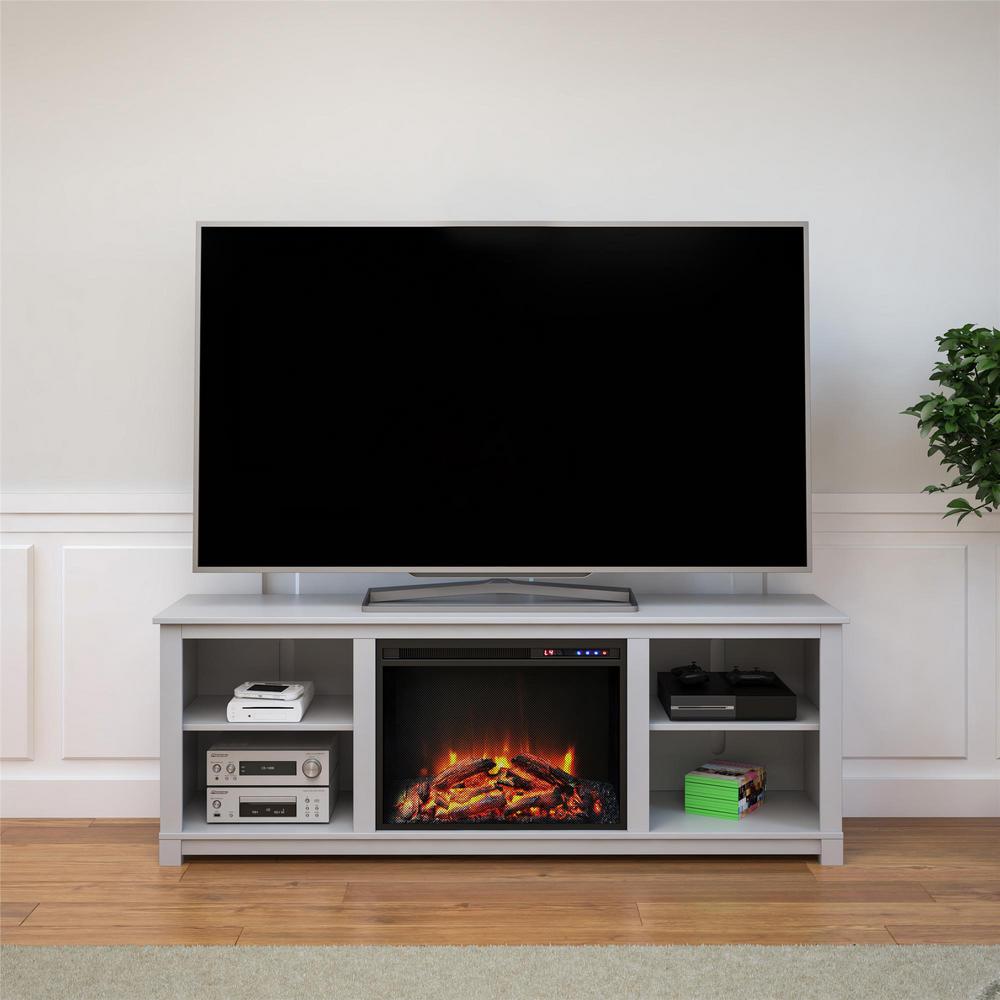 Ameriwood Domingo 58 In Dove Gray Particle Board Tv Stand Fits Tvs Up To 60 In With Electric Fireplace Hd09354 The Home Depot