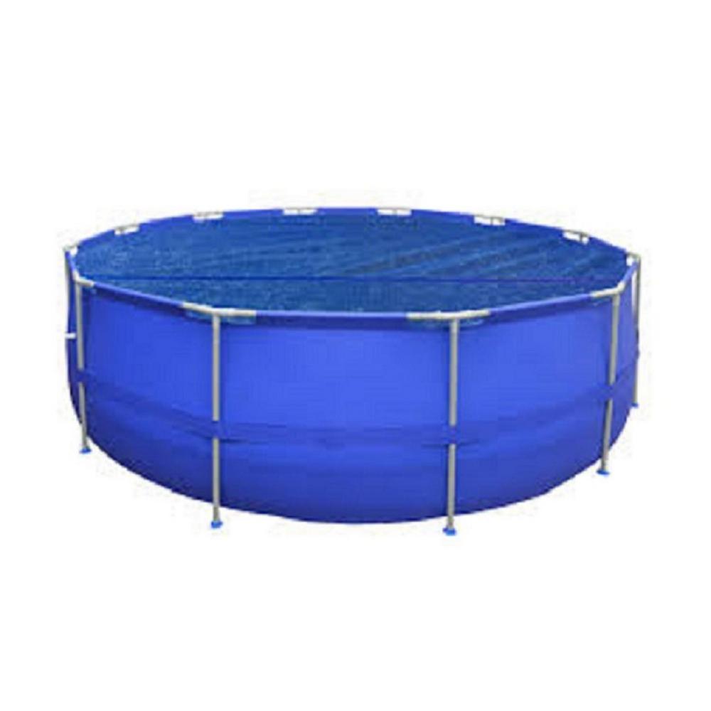 Pool Central 9 ft. x 9 ft. Blue Round Floating Solar Cover for Steel Frame Swimming Pool