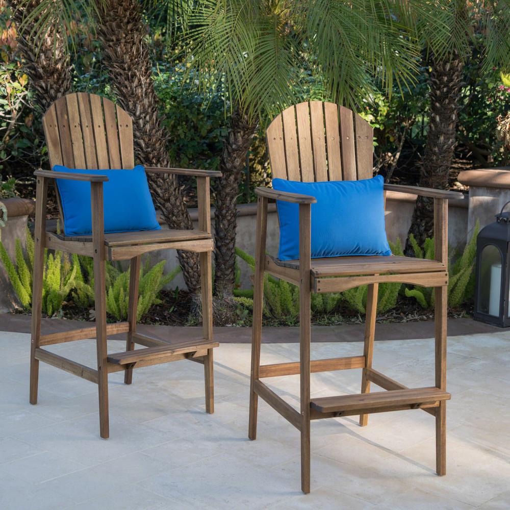 Noble House Natural Stained Wood Outdoor Adirondack Bar Stool 2 Pack