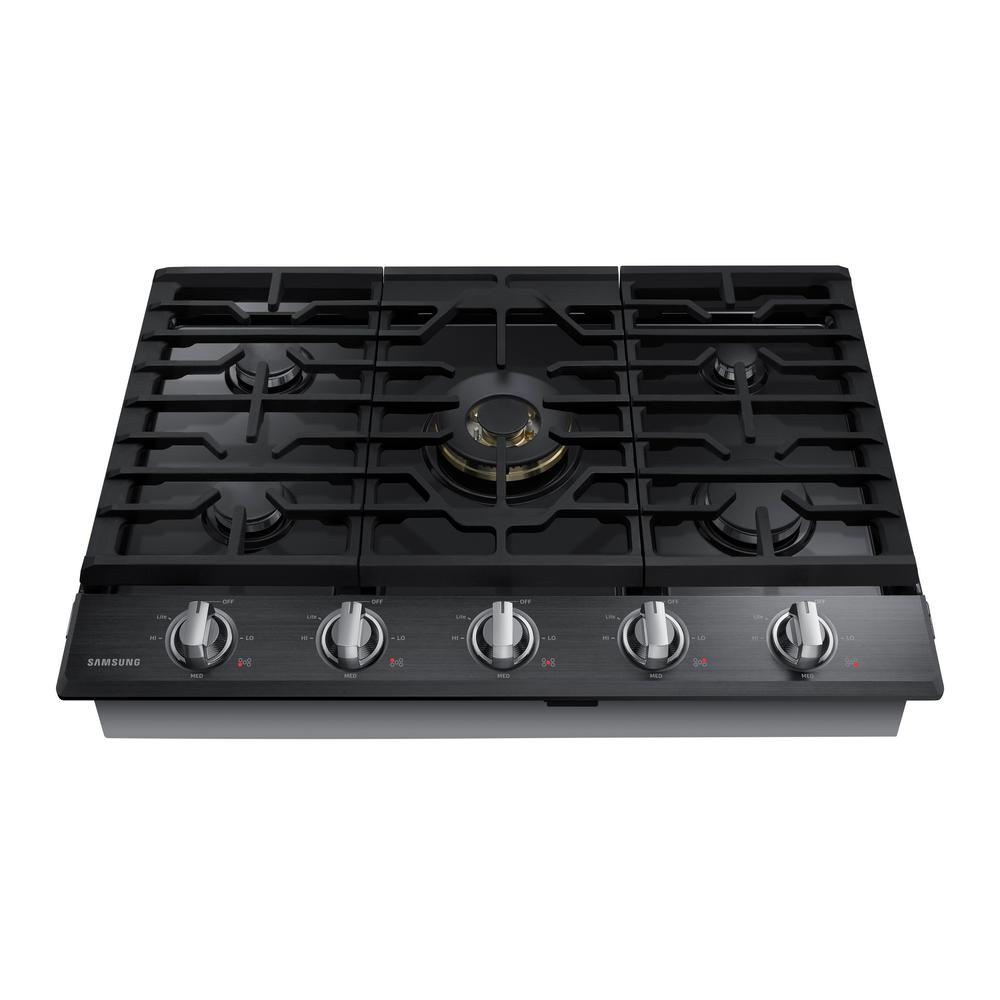 Samsung 36 in. Gas Cooktop in Black Stainless Steel with 5 Burners Black Stainless Steel Gas Cooktop 36 Inch