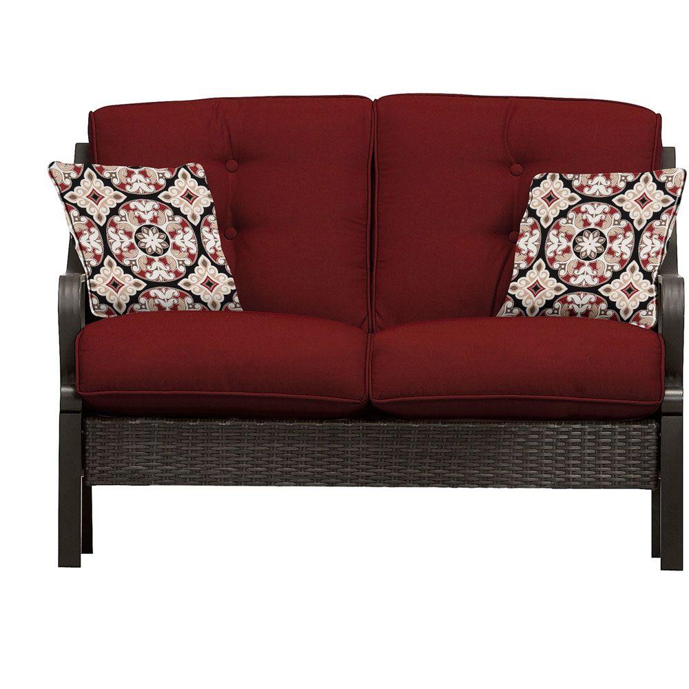 Hanover Ventura 4Piece AllWeather Wicker Patio Seating Set with Crimson Red Cushions