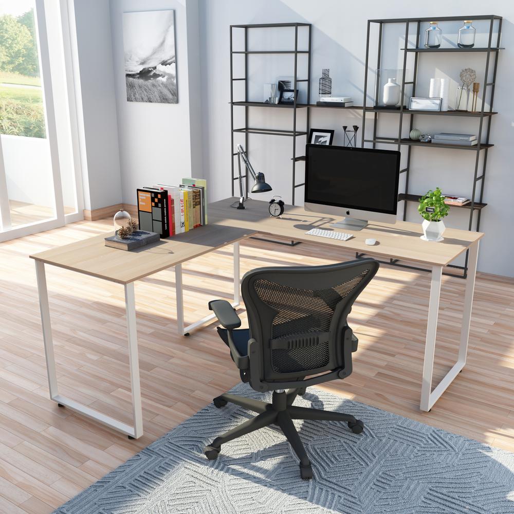 Merax Oak L Shaped Workstation Laptop Table Corner Desk