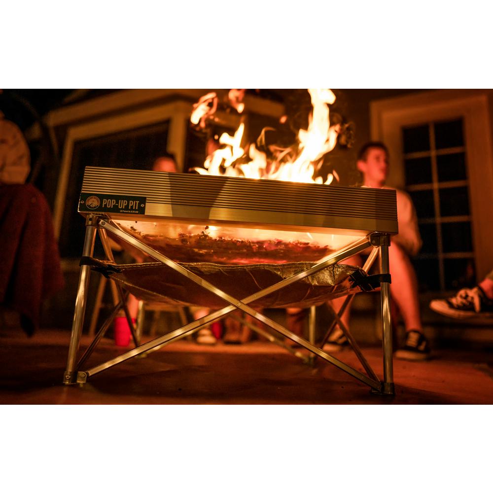 Fireside Outdoor Pop Up Pit 24 In X 24 In X 15 In Square Aluminum Wood Burning Fire Pit With Heat Shield Cb001 The Home Depot