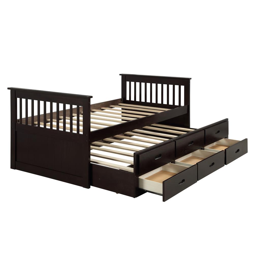 Harper Bright Designs Espresso Twin Size Solid Wood Bed With