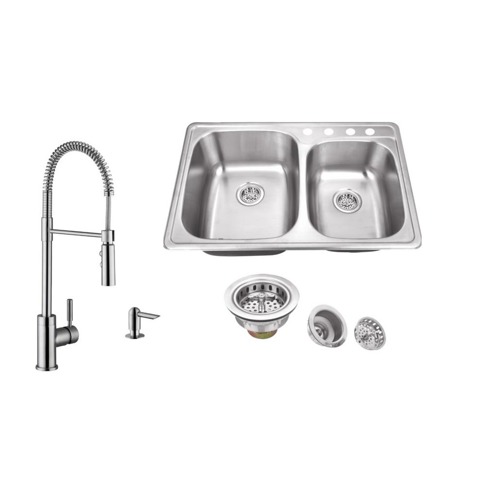 Ipt Sink Company Drop In 33 In 4 Hole Stainless Steel Double Bowl