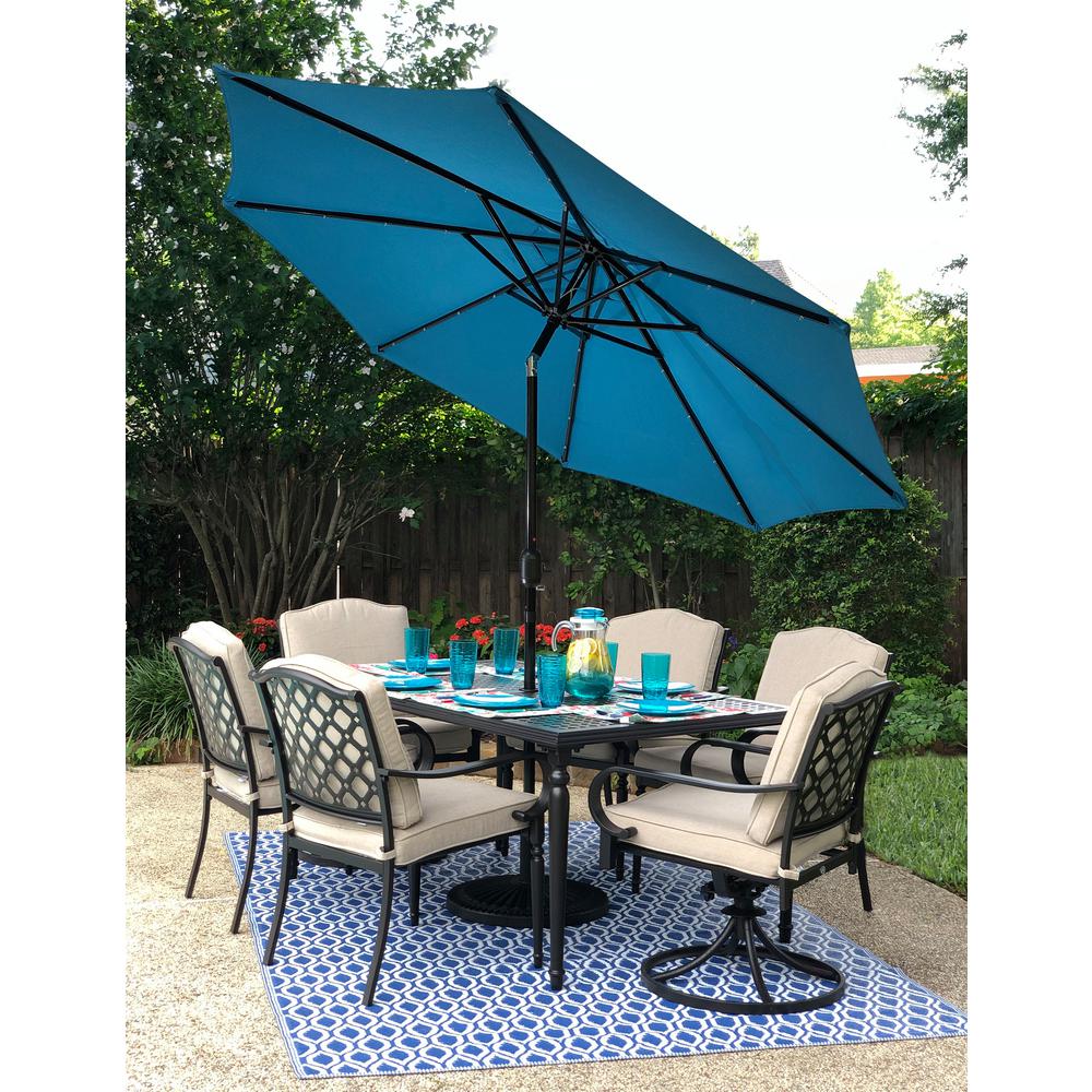 Sun Ray 9 Ft Steel Market Solar Lighted 8 Rib Round Patio Umbrella In Teal 841004 The Home Depot