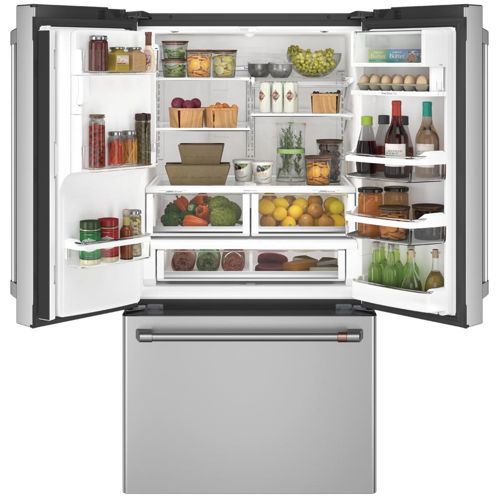Smart French Door Refrigerator with Hot Water Dispenser in Stainless Steel Cafe CFE28TP2MS1 27.8 cu ft ENERGY STAR