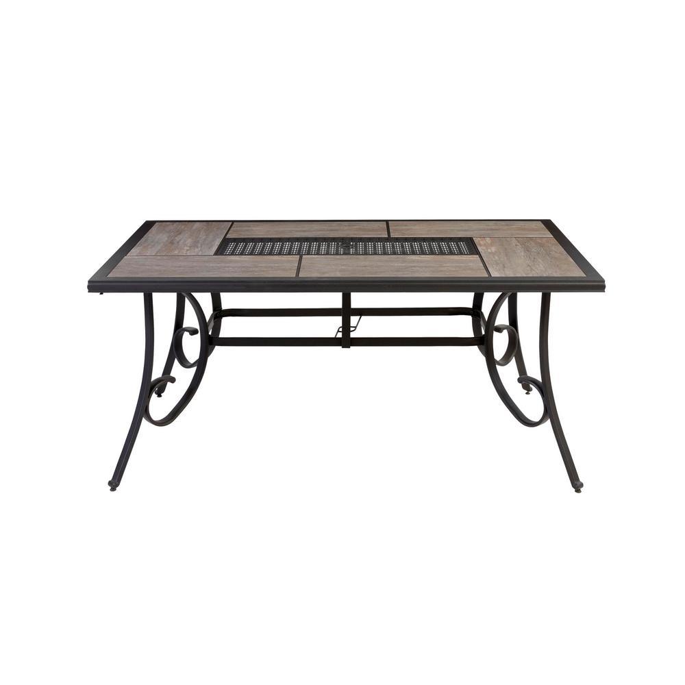 Hampton Bay Crestridge Steel Rectangular Outdoor Patio Dining Table With Tile Top Brickseek - Ceramic Tile Top Patio Dining Table