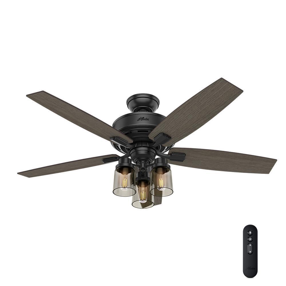 Hunter Bennett 52 In Led Indoor Matte Black Ceiling Fan With 3 Light Kit And Handheld Remote Control