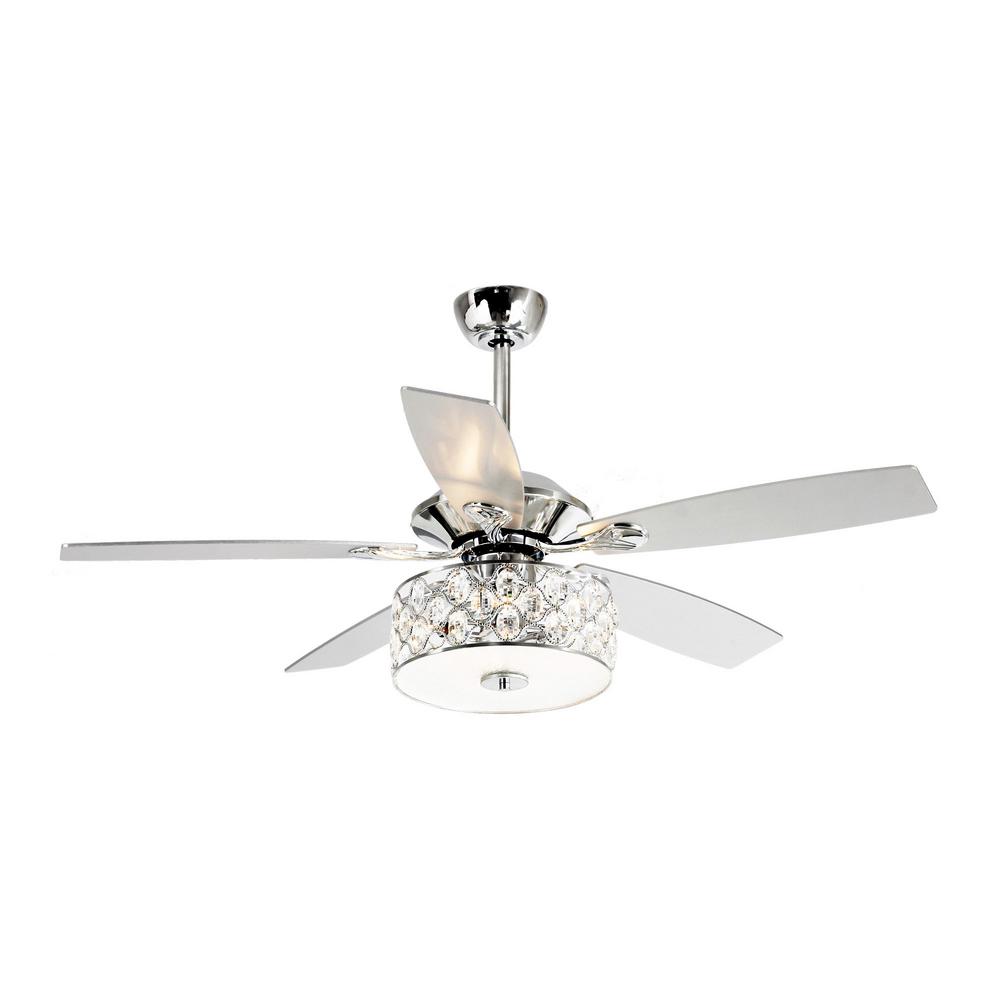 Parrot Uncle Huber 52 In Indoor Chrome Downrod Mount Crystal Chandelier Ceiling Fan With Light And Remote Control