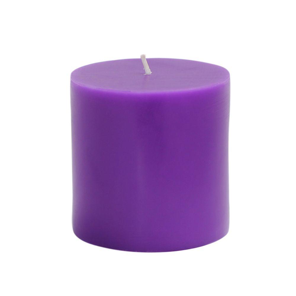 Zest Candle 3 in. x 3 in. Purple Pillar Candles Bulk (12Case)CPZ080