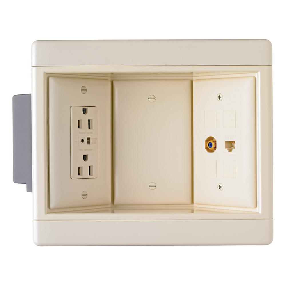 3Gang Recessed TV Media Box Kit with Surge Suppressing Outlet and Low