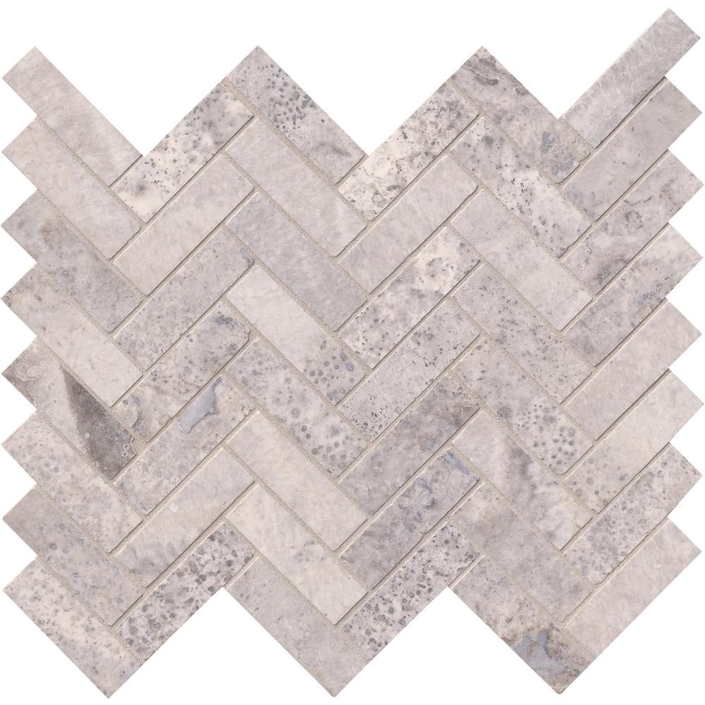 Msi Silver Travertine Herringbone 12 In X 10mm Honed Msi Silver Travertine Herringbone 12 In
